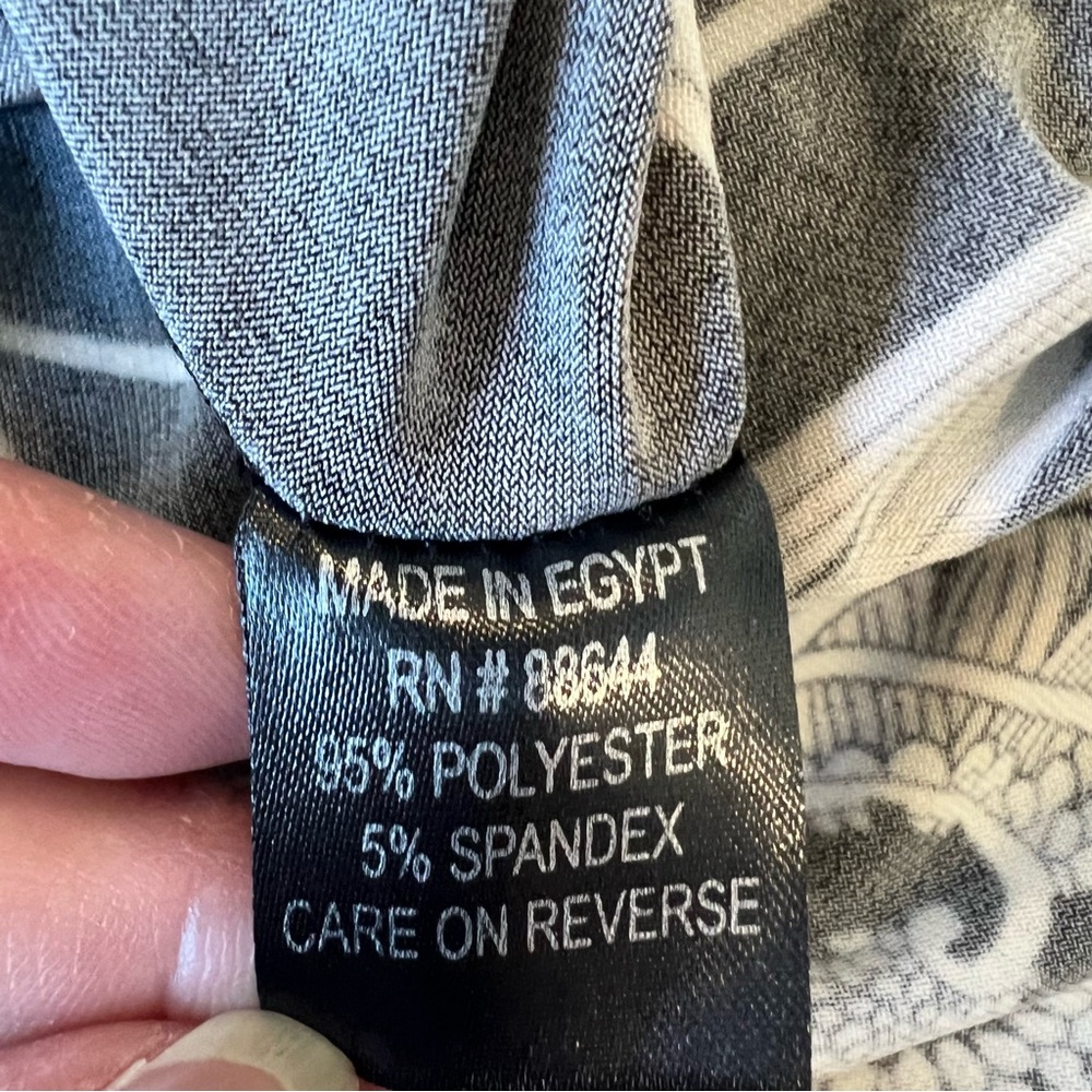 Glamour women black white tan floral midi dress trumpet sleeve round neck Sz 8 - Picture 13 of 16